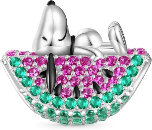 الفول السوداني الكذب سحر الماس Snoopy البطيخ للنساء ، S925 Sterling Silver Dangle Charms للزوجة ، يوم عيد الحب ، مجوهرات عيد الأم في عيد الأم in Saudi Arabia
