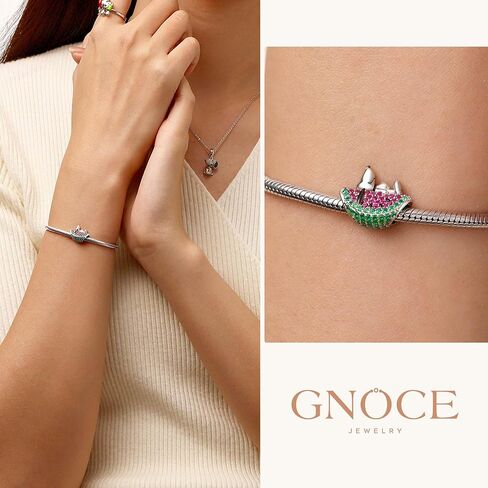 الفول السوداني الكذب سحر الماس Snoopy البطيخ للنساء ، S925 Sterling Silver Dangle Charms للزوجة ، يوم عيد الحب ، مجوهرات عيد الأم في عيد الأم in Saudi Arabia