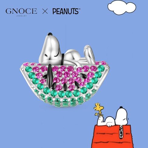 الفول السوداني الكذب سحر الماس Snoopy البطيخ للنساء ، S925 Sterling Silver Dangle Charms للزوجة ، يوم عيد الحب ، مجوهرات عيد الأم في عيد الأم in Saudi Arabia
