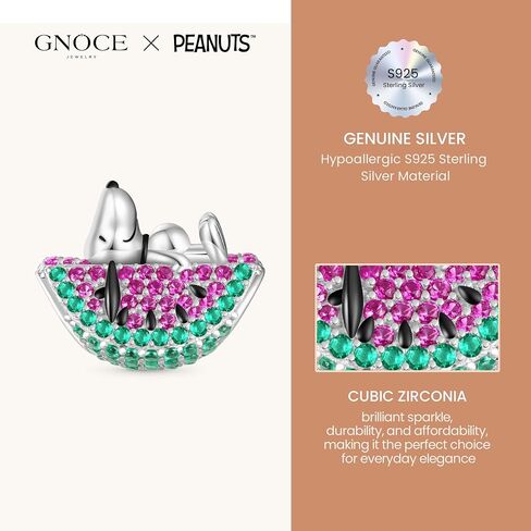 الفول السوداني الكذب سحر الماس Snoopy البطيخ للنساء ، S925 Sterling Silver Dangle Charms للزوجة ، يوم عيد الحب ، مجوهرات عيد الأم في عيد الأم in Saudi Arabia