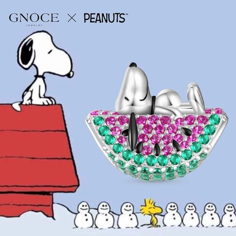الفول السوداني الكذب سحر الماس Snoopy البطيخ للنساء ، S925 Sterling Silver Dangle Charms للزوجة ، يوم عيد الحب ، مجوهرات عيد الأم في عيد الأم in Saudi Arabia