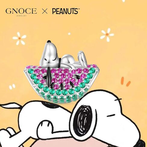 الفول السوداني الكذب سحر الماس Snoopy البطيخ للنساء ، S925 Sterling Silver Dangle Charms للزوجة ، يوم عيد الحب ، مجوهرات عيد الأم في عيد الأم in Saudi Arabia