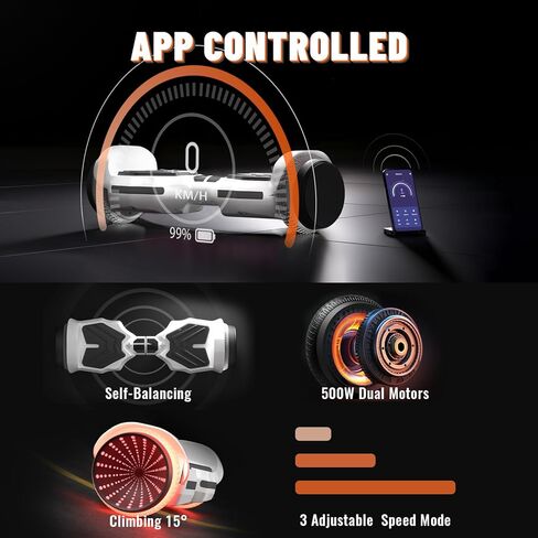 Scooter, Colorful LED Light-Up Wheels, Bluetooth Speakers and APP, Dual 250W Motors, 8.5 mph Max Speed & 8.5 Miles Max Range, Gifts for Kids Adults Girls Boys in Kuwait