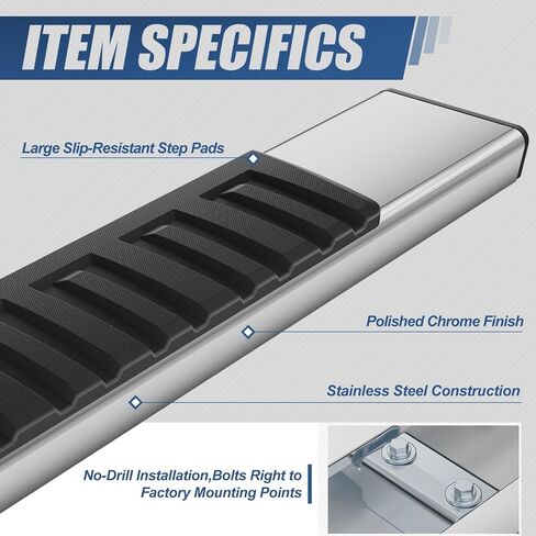 Auto Dynasty 6.75 Inches Running Boards Compatible with 2007-2019 Silverado Sierra 1500 2500HD 3500HD Regular Cab, Stainless Steel Chrome Polished Side Steps Nerf Bars in Saudi Arabia