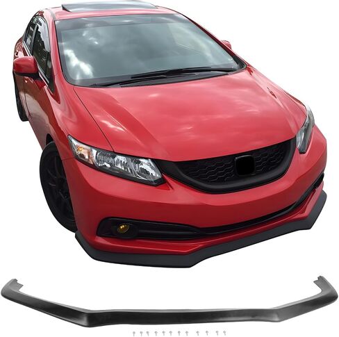 الشفة الأمامية المصد الأمامية متوافقة مع 2013-2015 هوندا سيفيك سيدان ، CS Style Black Pu Front Lip Lipt Under Add On Cover by Ikon Motorsports ، 2014 in Saudi Arabia