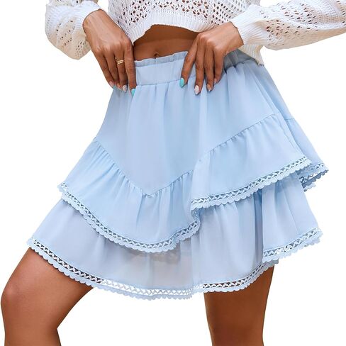 Zando Ruffle Skorts for Woman | Boho Casual Tiered Flowy Skirt with Shorts | High Waist Mini Skirts Summer Tennis Golf in Saudi Arabia