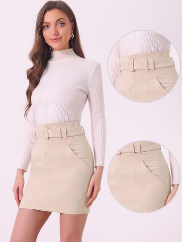 Allegra K Faux Suede Skirt for Women's High Waist Casual Belted Pencil Skirts in Saudi Arabia