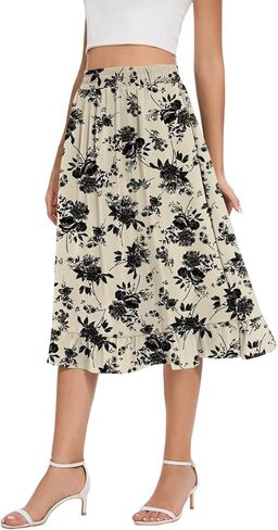 Midi Skirts for Women Trendy Elastic High Waist Flowy Swing A Line Casual Tiered Ruffle Skirt with Pockets in Saudi Arabia