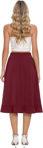 Midi Skirts for Women Trendy Elastic High Waist Flowy Swing A Line Casual Tiered Ruffle Skirt with Pockets in Kuwait