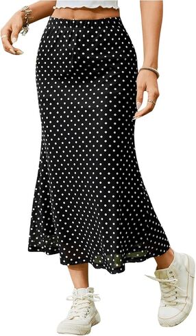 Wdirara Women's Polka Dots Fishail Midi Skirt مرنة خرق شكلك تنورة تنورة Bodycon in Kuwait