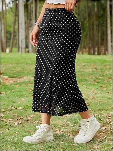 Wdirara Women's Polka Dots Fishail Midi Skirt مرنة خرق شكلك تنورة تنورة Bodycon in Kuwait