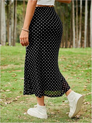 Wdirara Women's Polka Dots Fishail Midi Skirt مرنة خرق شكلك تنورة تنورة Bodycon in Kuwait