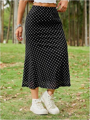 Wdirara Women's Polka Dots Fishail Midi Skirt مرنة خرق شكلك تنورة تنورة Bodycon in Kuwait