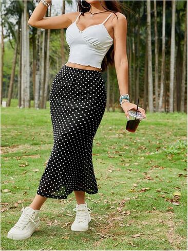 Wdirara Women's Polka Dots Fishail Midi Skirt مرنة خرق شكلك تنورة تنورة Bodycon in Kuwait