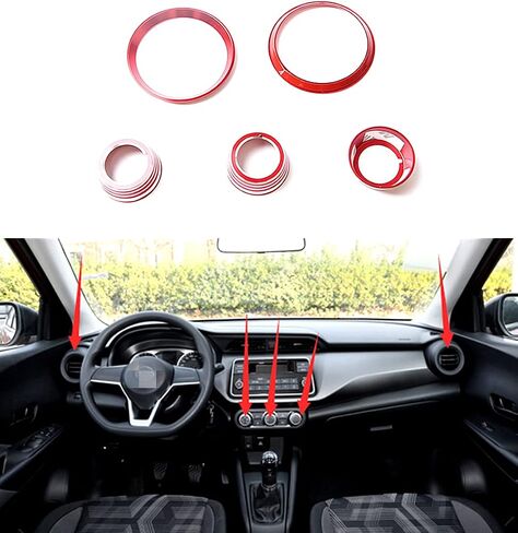 Aluminum Alloy Decorative Accessories Air Conditioner Temperature Adjustment knob AC Control Knob Cap Air Conditioner knob Cover Fit for Nissan Kicks (B Style, Red) in Kuwait