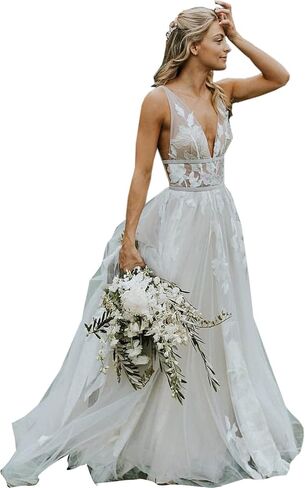 فستان زفاف من الدانتيل الزهور للنساء يغطس الشريط المخملي خط الطويل تول تولوي بويميان براديال الحزب الرسمي in Kuwait