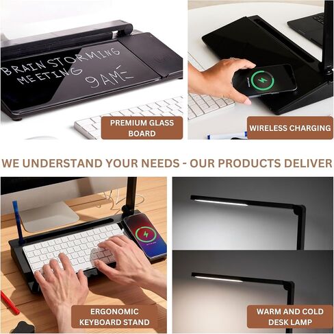 Garood Desktop Glassboard with Wireless Charger (Pink Base) Adapter Included Desk Dry Erase Board Glass Desktop White Board Desk Organizer Phone Holder Office Accessories 15.8 X 7 X 2 inches in Saudi Arabia