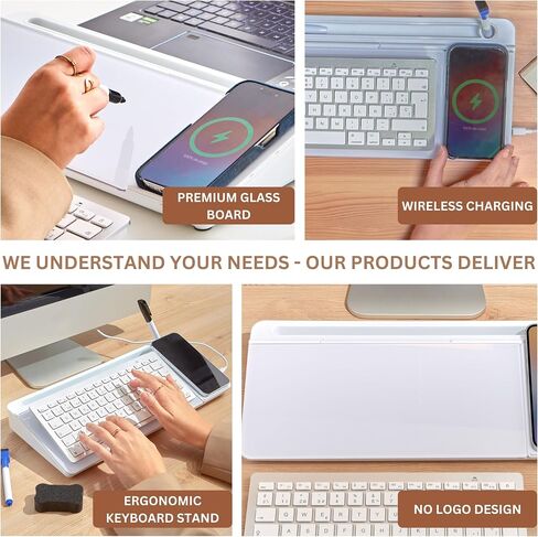 Garood Desktop Glassboard with Wireless Charger (Pink Base) Adapter Included Desk Dry Erase Board Glass Desktop White Board Desk Organizer Phone Holder Office Accessories 15.8 X 7 X 2 inches in Saudi Arabia