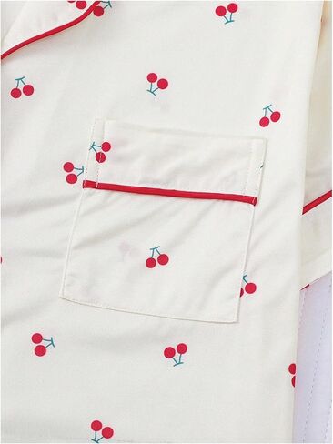 Women's Two Piece Pajama Sets Allover Print Short Sleeve Sleepwear Button Down Shirt and Bow Shorts Pj Set Loungewear in Kuwait