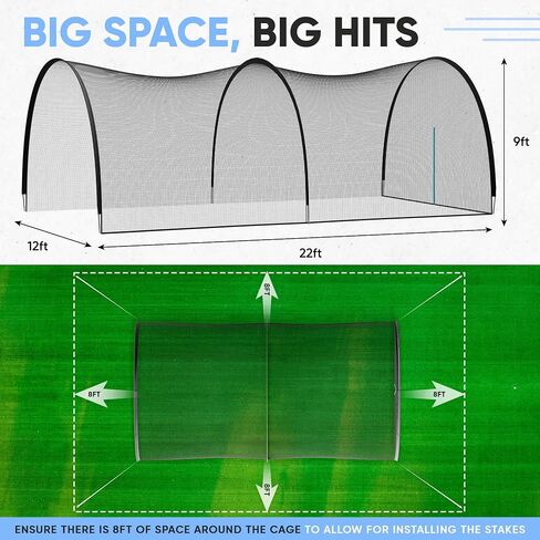 Baseball Batting Cage Net Protector - Pitching Target w/Detachable Sports Barrier Net, Carry Bag - Ball Cage Backstop Net for Backyard, Softball Training Equipment for Golf & More, 22x12x9FT in Saudi Arabia