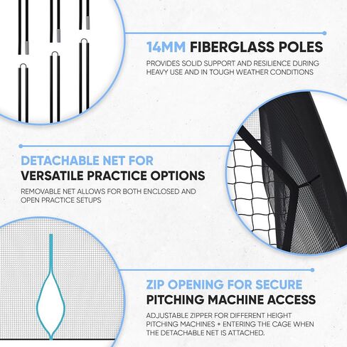 Baseball Batting Cage Net Protector - Pitching Target w/Detachable Sports Barrier Net, Carry Bag - Ball Cage Backstop Net for Backyard, Softball Training Equipment for Golf & More, 22x12x9FT in Saudi Arabia