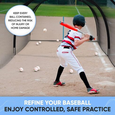 Baseball Batting Cage Net Protector - Pitching Target w/Detachable Sports Barrier Net, Carry Bag - Ball Cage Backstop Net for Backyard, Softball Training Equipment for Golf & More, 22x12x9FT in Saudi Arabia
