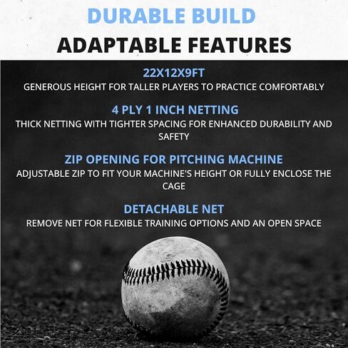 Baseball Batting Cage Net Protector - Pitching Target w/Detachable Sports Barrier Net, Carry Bag - Ball Cage Backstop Net for Backyard, Softball Training Equipment for Golf & More, 22x12x9FT in Saudi Arabia