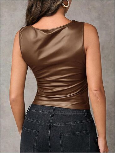 Milumia Women's Faux Leather Tank Top Shirt Ruched Fitted Going Out Tops in Saudi Arabia