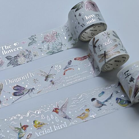 Vintage Dragonfly Floral Butterfly Botanical Washi Tape Wide Forest Masking Tape Nature Washi Tape for Scrapbooking Supplies, Junk Journal, Bullet Journaling, Art Crafts (Style1-3Pcs) in Kuwait