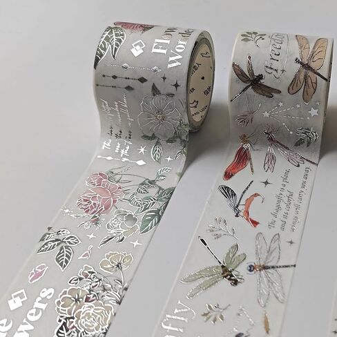 Vintage Dragonfly Floral Butterfly Botanical Washi Tape Wide Forest Masking Tape Nature Washi Tape for Scrapbooking Supplies, Junk Journal, Bullet Journaling, Art Crafts (Style1-3Pcs) in Kuwait