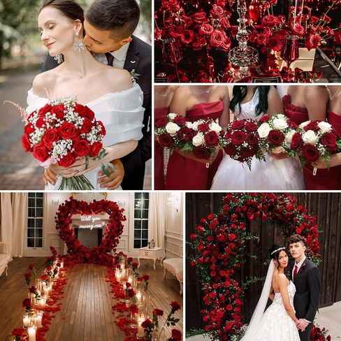 Tifuly 50pcs Red Roses in Bulk, Realistic Long Stem Fake Silk Roses Bouquet for Wedding Centerpiece Table Party Home Kitchen Decor in Kuwait