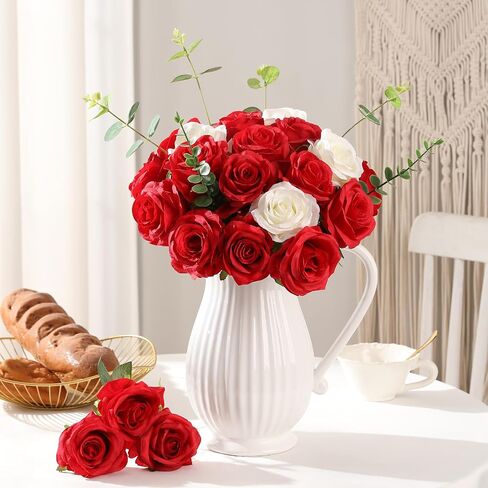 Tifuly 50pcs Red Roses in Bulk, Realistic Long Stem Fake Silk Roses Bouquet for Wedding Centerpiece Table Party Home Kitchen Decor in Kuwait