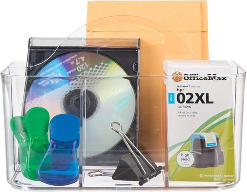 mDesign Plastic Small Office Storage Organizer Utility Tote Caddy with Handle for Cabinets, Desks, Workspaces - Hold Desktop Office Supplies, Pencils, Staplers Lumiere Collection, 2 Pack, Dark Gray in Kuwait