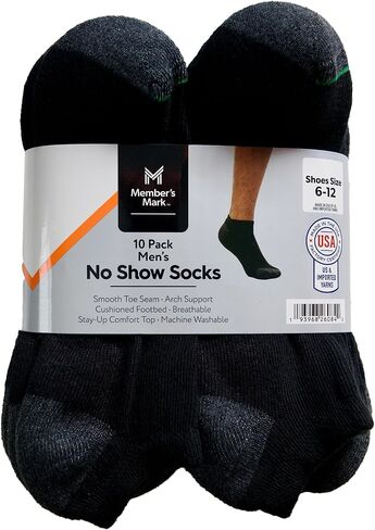 Marm's Mark Men's No Show Socks ، Black ، 10 أزواج in Saudi Arabia