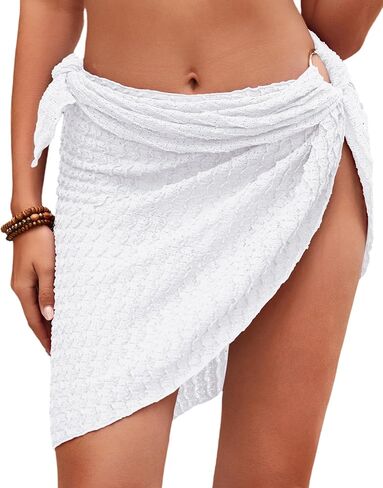 Charmo Women's Short Sarongs Wraps O-Ring Side Tie Swimsuit Cover Ups for Swimwear Semi Sheer Beach Bathing Suit Coverup in Saudi Arabia