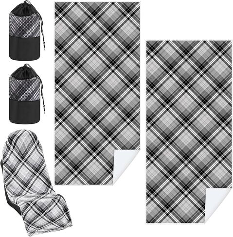 2 Pack Car Seat Towel Covers with Storage Bag Seat Post Workout Sweat Washable Cover Non Slip for Car Towel for Dog Pet Workout Outdoor Sport Activities (Retro Plaid) in Saudi Arabia
