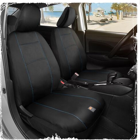 BDK C&C Napa Leatherette 2 Front Seat Covers – Faux Leather Car Seat Protectors for Cars & Trucks – UV-Resistant, Easy to Clean, Universal Fit – Stylish Coastal Design for Summer Car Interior Upgrade in Saudi Arabia