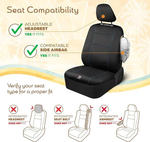 BDK C&C Napa Leatherette 2 Front Seat Covers – Faux Leather Car Seat Protectors for Cars & Trucks – UV-Resistant, Easy to Clean, Universal Fit – Stylish Coastal Design for Summer Car Interior Upgrade in Saudi Arabia