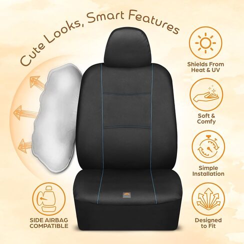 BDK C&C Napa Leatherette 2 Front Seat Covers – Faux Leather Car Seat Protectors for Cars & Trucks – UV-Resistant, Easy to Clean, Universal Fit – Stylish Coastal Design for Summer Car Interior Upgrade in Saudi Arabia