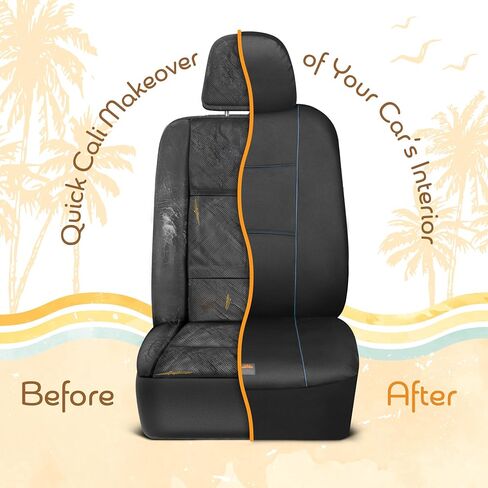 BDK C&C Napa Leatherette 2 Front Seat Covers – Faux Leather Car Seat Protectors for Cars & Trucks – UV-Resistant, Easy to Clean, Universal Fit – Stylish Coastal Design for Summer Car Interior Upgrade in Saudi Arabia
