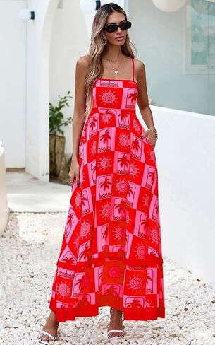 Prettygarden Summer Spaghetti حزام حزام للنساء 2025 Sundresses تدفق بوهو غير أكسي in Saudi Arabia