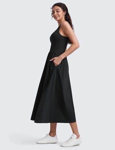 CRZ YOGA Maxi Square Neck Tank Dress for Women Sleeveless Padded Casual Travel Summer Flowy Outfits with Side Pockets in Saudi Arabia
