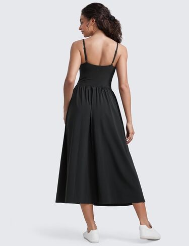 CRZ YOGA Maxi Square Neck Tank Dress for Women Sleeveless Padded Casual Travel Summer Flowy Outfits with Side Pockets in Saudi Arabia