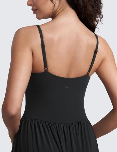 CRZ YOGA Maxi Square Neck Tank Dress for Women Sleeveless Padded Casual Travel Summer Flowy Outfits with Side Pockets in Saudi Arabia