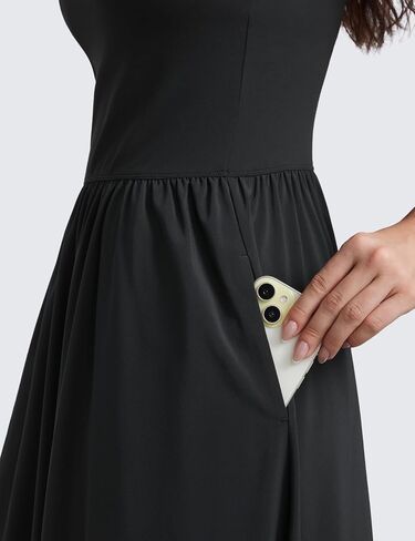 CRZ YOGA Maxi Square Neck Tank Dress for Women Sleeveless Padded Casual Travel Summer Flowy Outfits with Side Pockets in Saudi Arabia