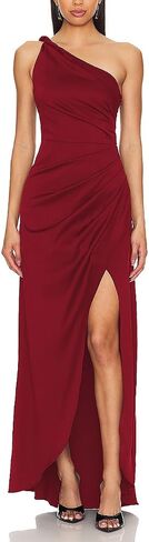 Capuffy Women's Sexy One Shoulder Long Formal Dress Ruched Waist High Split Cocktail Wedding Guest Party Maxi Dress 02 in Saudi Arabia