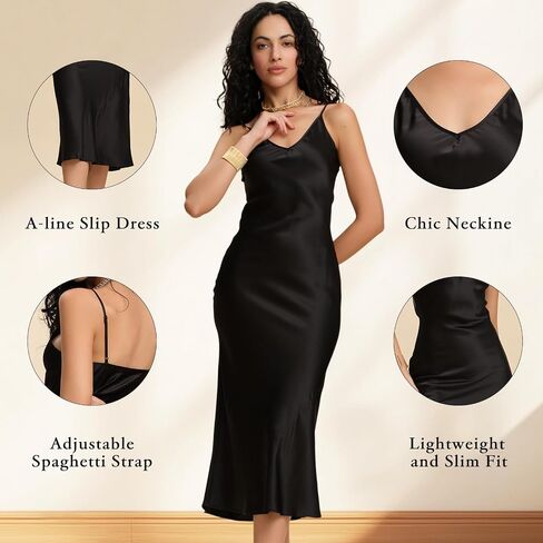 Pure Mulberry Silk Dress for Women Summer Slip Long Dress A Line Sleeveless Cocktail Guest Party V-Neck Sexy Dresses in Saudi Arabia