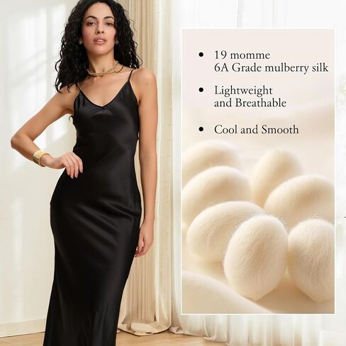 Pure Mulberry Silk Dress for Women Summer Slip Long Dress A Line Sleeveless Cocktail Guest Party V-Neck Sexy Dresses in Saudi Arabia