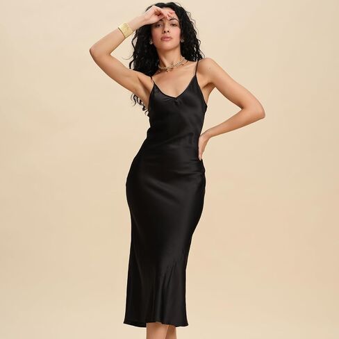 Pure Mulberry Silk Dress for Women Summer Slip Long Dress A Line Sleeveless Cocktail Guest Party V-Neck Sexy Dresses in Saudi Arabia
