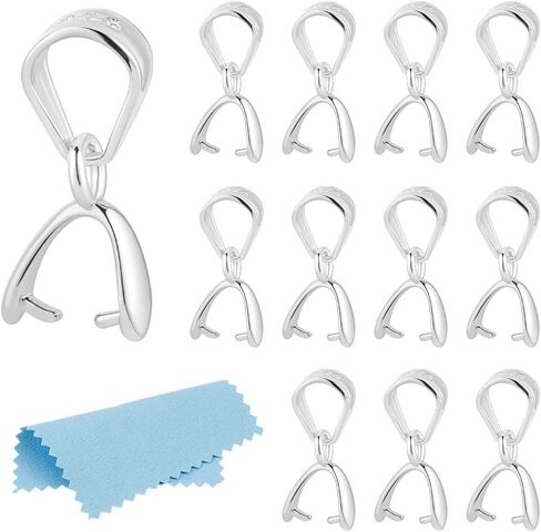 3Pcs Pinch Bail Clip Clasp 3 Size 925 Sterling Silver Snap on Bail Bead Pendant Connector Dangle Charm Jewelry Finding for Jewelry Making Accessory Supplies Necklace Bracelets DIY Craft in Kuwait